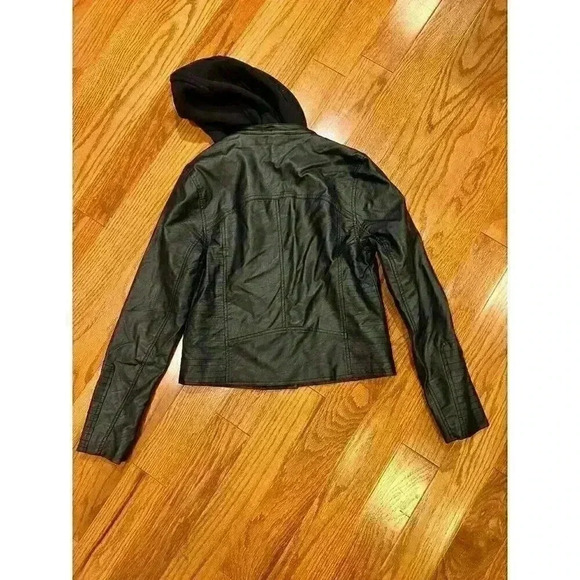 Jack Vegan Faux Leather Black Hooded Women’s Jacket XS Biker Chick - Picture 5 of 6
